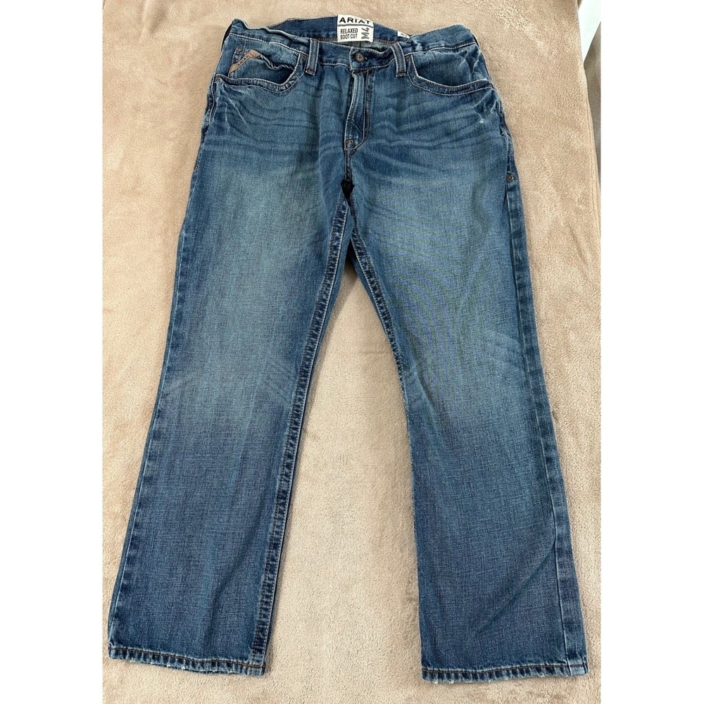 Ariat M4 Relaxed Boot Cut Jeans Men Size 38x32 Medium Blue Wash Denim Casual EUC